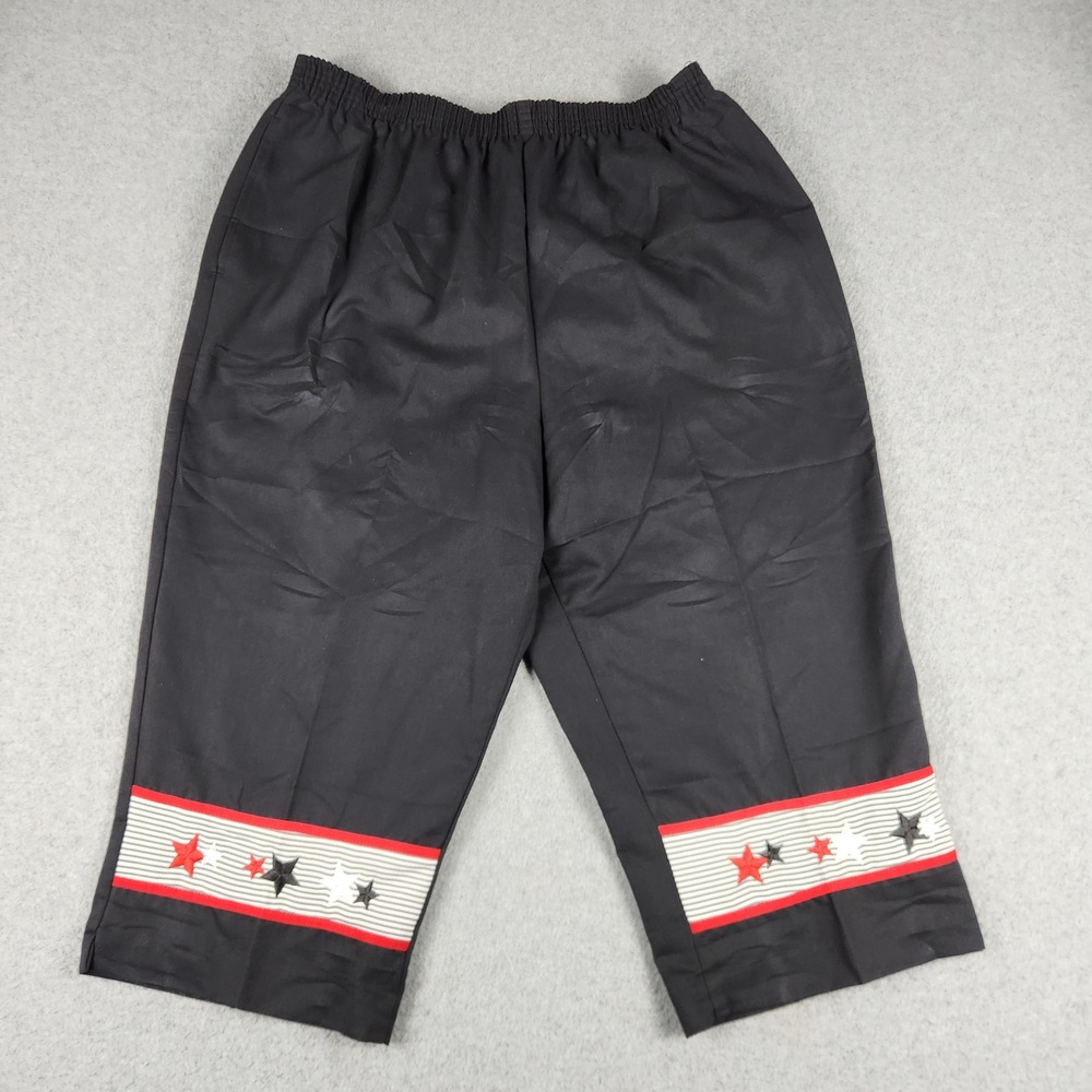 BonWorth Cropped Pants Womens Large Black Star Print Relaxed Fit Elastic Waist